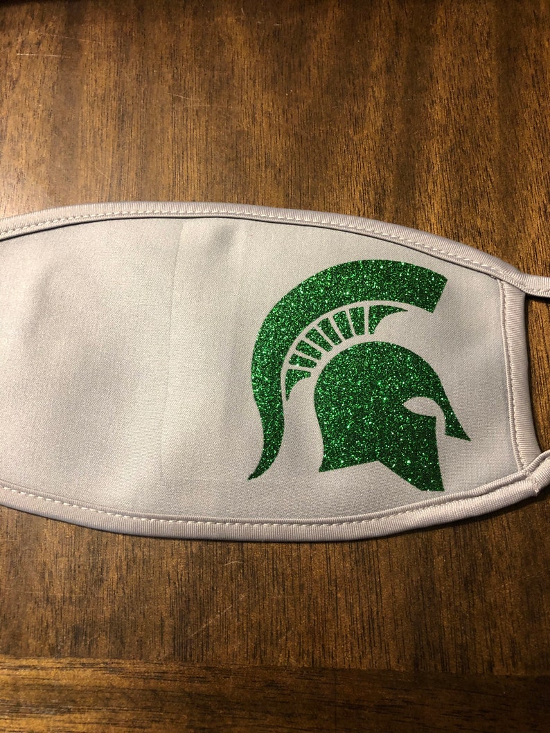 Michigan State Spartans Face Mask Glitter Logo Etsy Michigan State Spartans Face Mask Glitter Logo Etsy