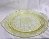 Anchor Hocking Vintage Yellow Glass Depression Plate Cameo Pattern with Handles
