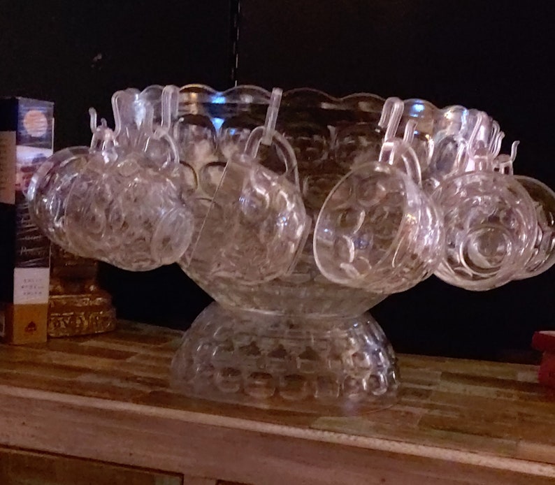 Federal Glass Punch Bowl Set Yorktown Colonial Pattern Etsy