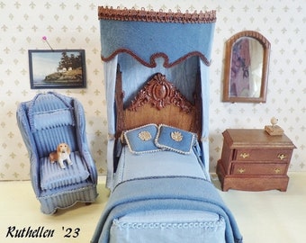 Dollhouse Bed    1:12... Tester Set Edwardian Style 5PC..  Artisan  OOAK