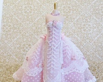 Dollhouse Porcelain  Miniature Doll  Mannequin 70's Keni Porcelain  Dress Form Glamour Gown 1:12