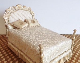 Dollhouse Bed  Miniature Elegant Ladies  1:12 Scale  Silk Price Reduced