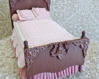 Dollhouse Miniature Bed  1/16 ..TWEEN Size ...OOAK  Artisan