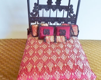 Dollhouse Miniature Bed 1:12  Spanish Revival Pagota Custom Made  OOAK