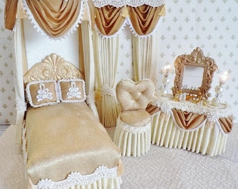 Dollhouse Bed  Canopy Victorian French Tester  OOAK  4PC