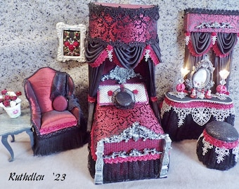 Dollhouse  Bed Custom Suite   Gothic - Victorian-  1:12  Custom  10PC  OOAK