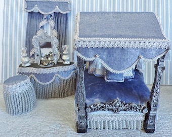Dollhouse Miniature  Canopy Bed Set 4 PC  Custom Medieval Victorian  Artisan OOAK