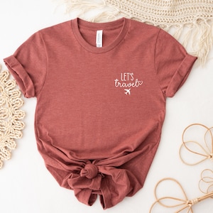 Let&#39;s Travel Pocket Design Shirt, Cute Travel Shirt, Vacation Shirt, Women Shirt, Travel Gift, Minimalist, Gift For Her, Ink and Quotes
