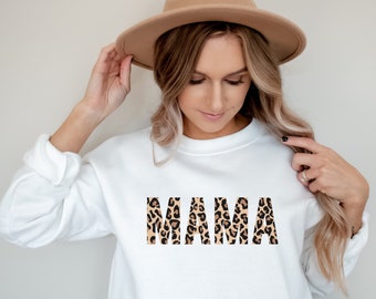 Leopard Mama Sweatshirt,  Women's Sweatshirt, Gift for Mom, Fall Sweatshirt, Winter Sweatshirt, Christmas Sweatshirt,  Ink and Quotes
