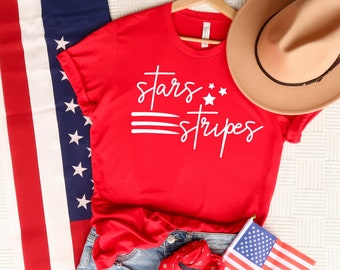 Stars And Stripes Shirt, 4th Of July T-Shirt, Patriotic T-shirt, Minimalist Fourth Of July Shirt, Summer Shirt, Women Shirt, Ink and Quotes