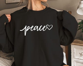 Peace Sweatshirt: Minimalist Cursive Heart, Cozy Fleece Pullover