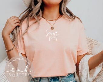 Jesus First Shirt, Christian T-Shirt, Faith Based Tee, Religious Shirt, Minimalist Christian Apparel, Church Outfit, Comfort Colors 1717
