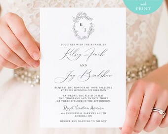 Digital Wedding Invitation Bundle, Printable Wedding Invitation Set with RSVP card, Editable Wedding Invitation, Minimalist Wedding Invite
