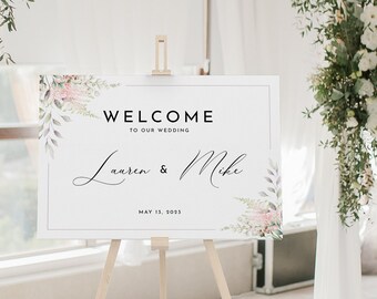 Minimalist Wedding Welcome Sign, Welcome Wedding Sign, Script Wedding Welcome Sign, Modern Wedding Signs, Large Wedding Sign, Editable Sign