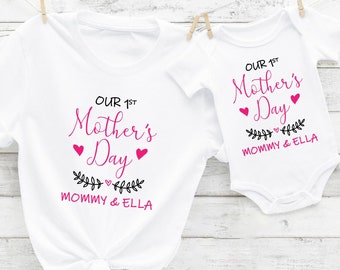 First Mother's Day shirts, mom and baby shirt matching set, our first mothers day matching shirt gift set, Custom Onesie, Mothers Day Baby