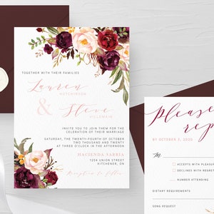 Burgundy Wedding Invitations, Rustic Wedding Invitations, Elegant Wedding Invitations, Barn Wedding Invitations, Wedding Invitation Bundles image 2