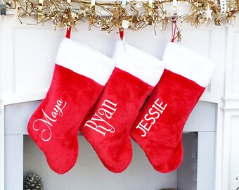Christmas Stockings Personalized, Family Christmas Stockings, holiday Stockings, Stocking Stuffers, Tradition Stockings, Red Plush Stockings