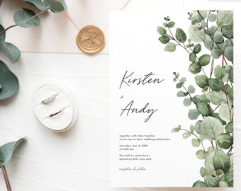 Simple Wedding Invitations with Greenery, Eucalyptus Wedding Invitations, Rustic Wedding Invitation Boho Wedding Invitations, Wedding Invite