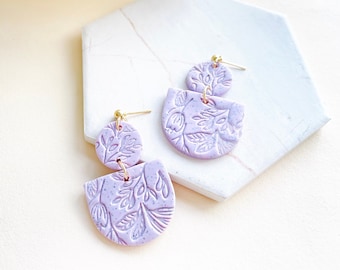 Polymer Clay Earrings, Valentine's Day Gifts for Her, Boho Style Earrings, Lilac Earrings, Gift Ideas for her, Purple Bridal Dangle Earrings