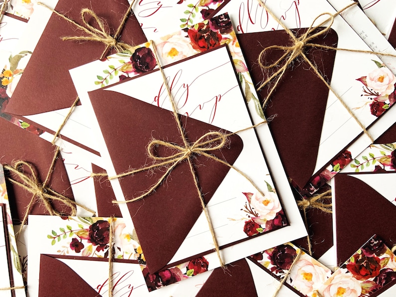 Burgundy Wedding Invitations, Rustic Wedding Invitations, Elegant Wedding Invitations, Barn Wedding Invitations, Wedding Invitation Bundles image 3