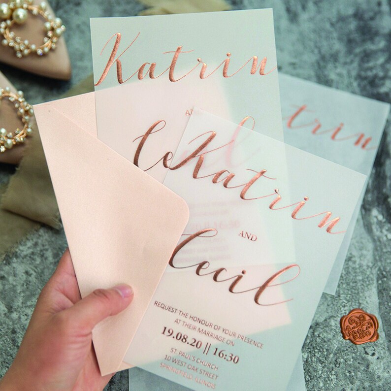 Vellum Foil Wedding Invitation Suite Elegant Wedding Etsy