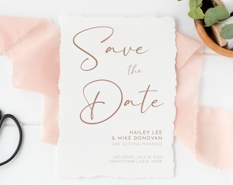 Save the Date Invitation Template, Boho Save The Date, Rustic Invitation Template, Deckle Edge Wedding Invitation, Invitation Templates