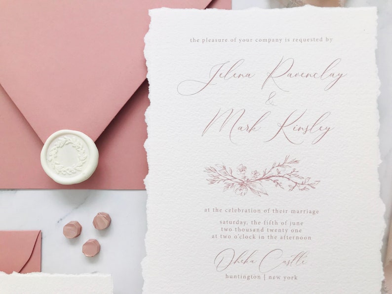 Rose Gold and Blush Wedding Invitations, Vellum Wedding Invitations, Rose Gold Wedding Invitations, Deckle Edge, Vellum Jackets image 5