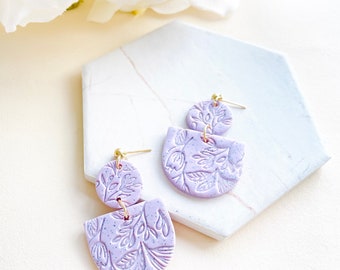 Polymer Clay Earrings, Valentine's Day Gifts for Her, Boho Style Earrings, Lilac Earrings, Gift Ideas for her, Purple Bridal Dangle Earrings