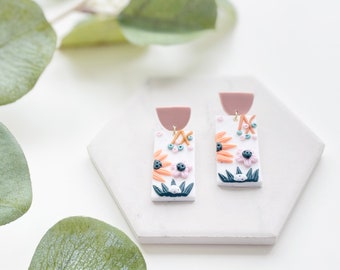Polymer Clay Earrings, Valentine's Day Gifts for Her, Boho Style Earrings, White Earrings, Gift Ideas for her, White Bridal Dangle Earrings