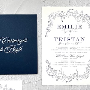 Invitations de mariage bleu marine, invitations de mariage Boho, invitations de mariage Deckle Edge, invitations de mariage élégantes, invitations de mariage rustiques