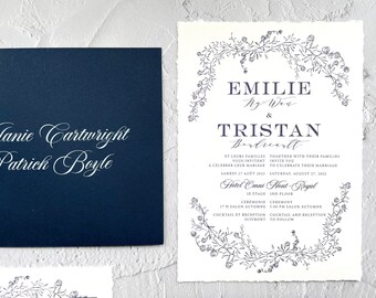 Navy Wedding Invitations, Boho Wedding Invitations, Deckle Edge Wedding Invitations, Elegant Wedding Invitations, Rustic Wedding Invitations
