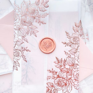 Rose Gold and Blush Wedding Invitations, Vellum Wedding Invitations, Rose Gold Wedding Invitations, Deckle Edge, Vellum Jackets image 1