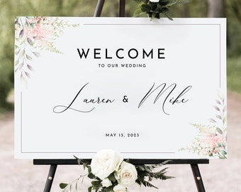 Elegant Welcome Sign Template, Floral Welcome Signs, Welcome Sign for Weddings, Blush Welcome Sign, Printable Welcome Sign, Editable Signs