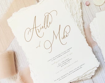 Deckle Edge Wedding Invitations, Minimalist Vintage Handmade Paper Invitation