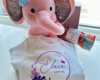 Birth announcement, birth stats, new baby gift, elephant, newborn present, newborn gift, baby shower, baby gift, baby keepsake