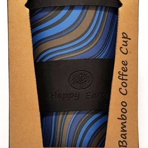 WAVESTRIPE by Happy Earth Reusable Eco-Friendly Coffee Cup 450ml Made of Natural Bamboo Fibre can be used as travel mug or home coffee mug image 2