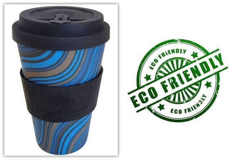 WAVESTRIPE by Happy Earth Reusable Eco-Friendly Coffee Cup 450ml Made of Natural Bamboo Fibre can be used as travel mug or home coffee mug image 3