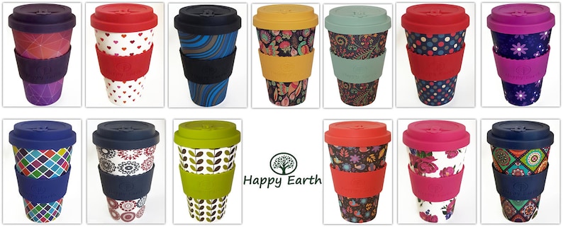 WAVESTRIPE by Happy Earth Reusable Eco-Friendly Coffee Cup 450ml Made of Natural Bamboo Fibre can be used as travel mug or home coffee mug image 5