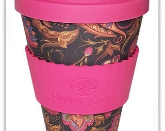 PAISLEY by Happy Earth (Reusable Eco-Friendly Coffee Cup 450ml Made of Natural Bamboo Fibre can be used as travel mug or home coffee mug)