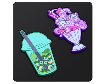 Creepy Cute Dessert Enamel Pins – Kawaii Horror Sweets, Monster Food Pins, Pastel Goth Halloween Pins, Cute Spooky Gift