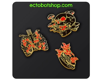 Goth Skull Enamel Pins – Witchy Dark Botanical Pins, Skeleton Ribcage Mushroom Nightshade, Cottagecore Goth, Halloween Gift