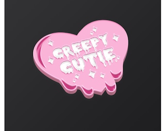 Creepy Cute Heart Enamel Pin – Pastel Goth Pink Kawaii Horror Aesthetic, Soft Spooky Gift