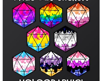Pride D20 Dice Sticker – LGBTQ Gamer Sticker, Holographic Slime Dice, DND RPG Vinyl Sticker, Queer Nerd Gift