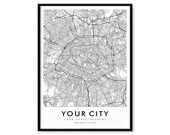 Custom Map Print Set of 4,Personalized Map Print,City Map Art,DIGITAL DOWNLOAD