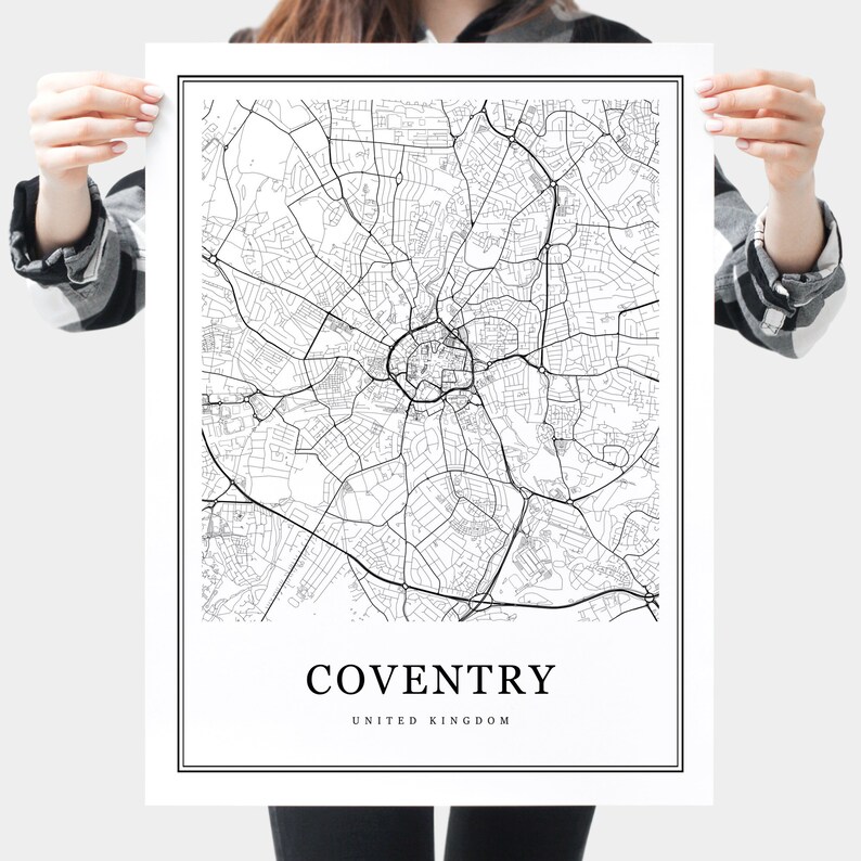 Coventry Map Coventry Print Large Map Coventry UK City Map Etsy