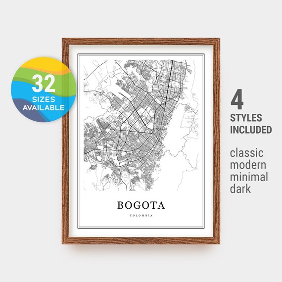 Bogota Map Bogota Print Large Map Bogota Colombia City Map Etsy