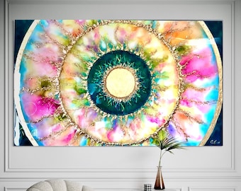 One-of-a-Kind Large Abstract Nature-Inspired Artwork. Created with Ink, Gold Leaf and Coated with Resin.  - Ready to Ship