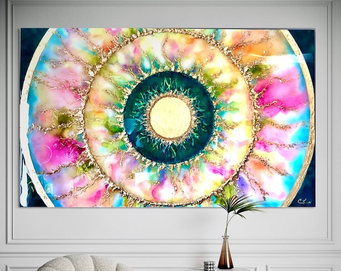 One-of-a-Kind Large Abstract Nature-Inspired Artwork. Created with Ink, Gold Leaf and Coated with Resin.  - Ready to Ship
