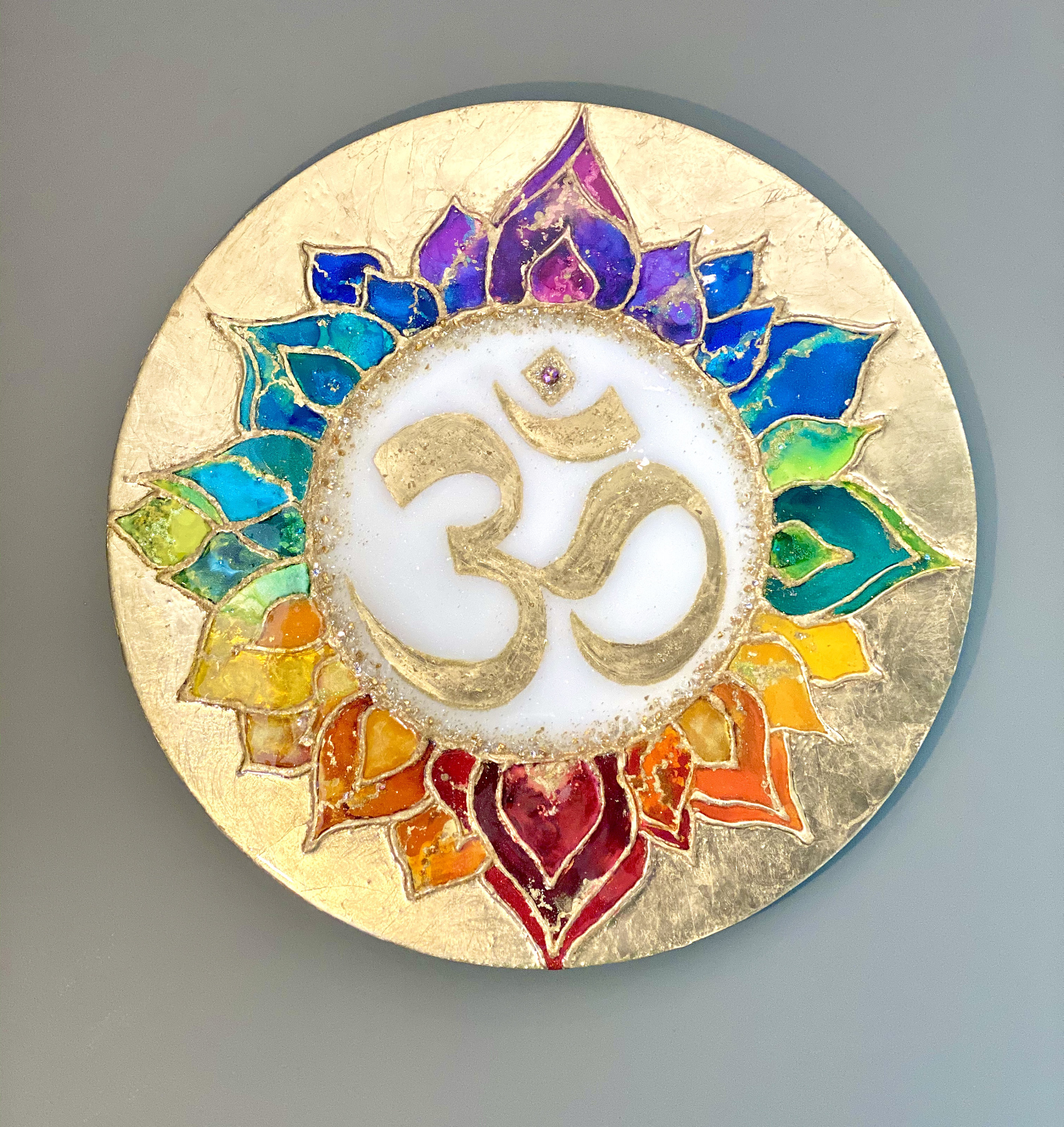 Made to Order! OM Symbol with Seven Chakra Lotus Flower. Made with Inks