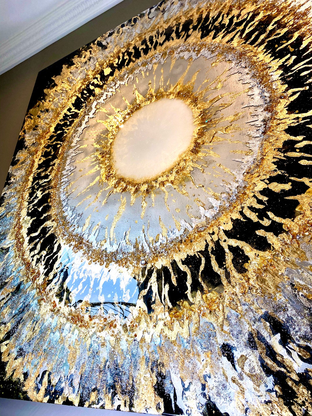 Sold! Original Abstract Painting. Sunburst Black and Gold Wall Art ...